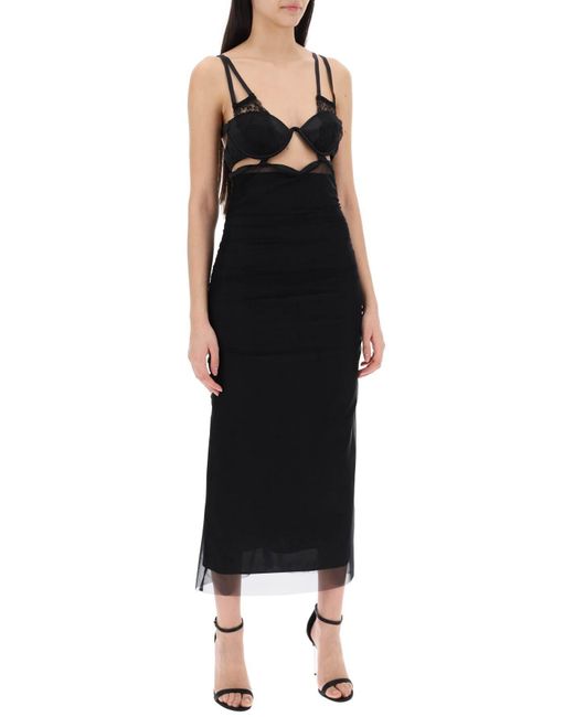 Dolce & Gabbana Black Midi Kleid mit bustierdaten Details