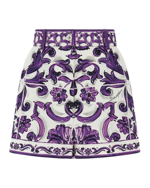 Dolce & Gabbana Purple 'Maiolica' Print Bermuda Shorts