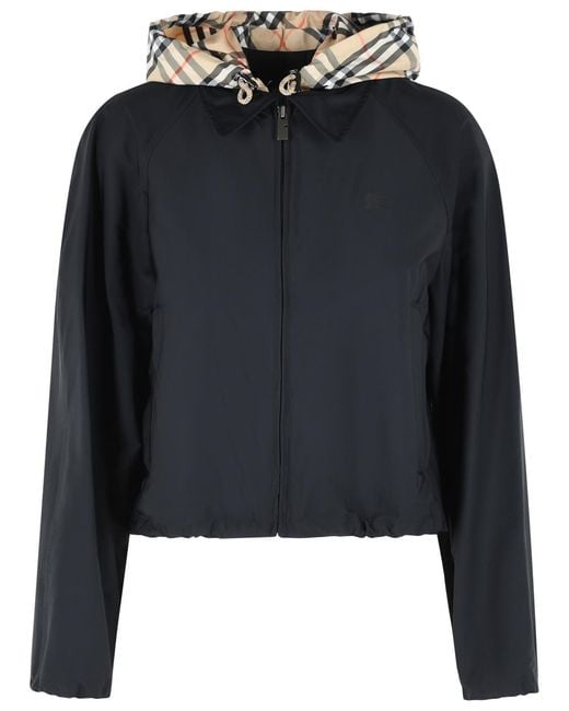 Burberry Black Cropped 'Newcott' Polyamide Hooded Jacket
