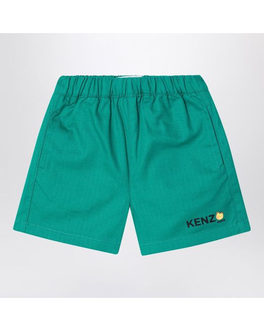 KENZO Green Cotton Shorts With Logo