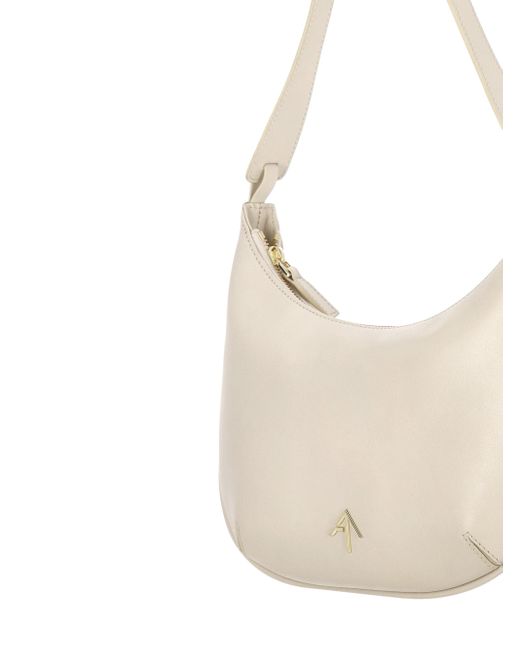 MANU Atelier White Mini Hobo Tasche Aus Beigem Leder