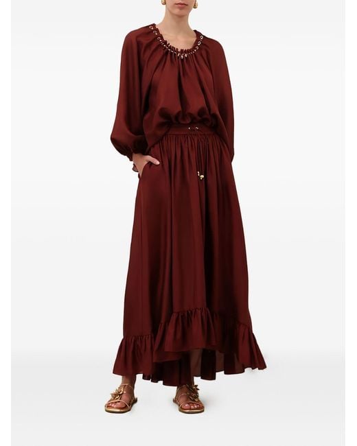 Zimmermann Red Aster Silk Maxi Skirt