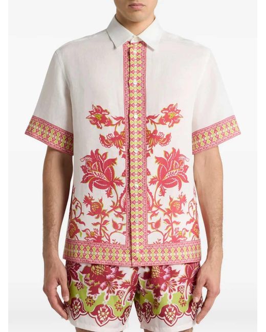 Etro Pink Linen Shirt With Floral Print