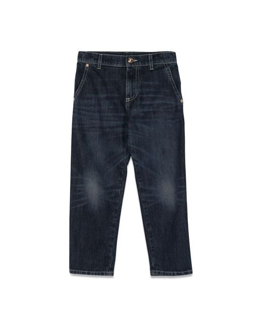 Versace Blue Jeans With Embroidered Logo