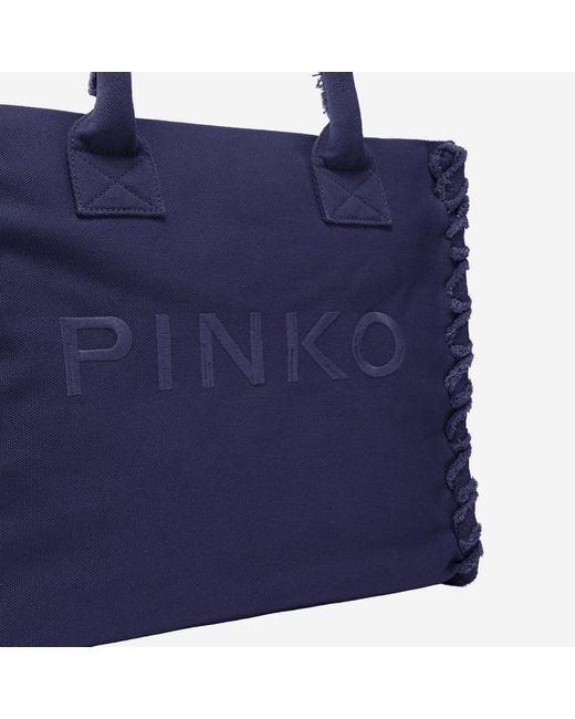 Pinko Blue Cotton Shopper Bag With Logo