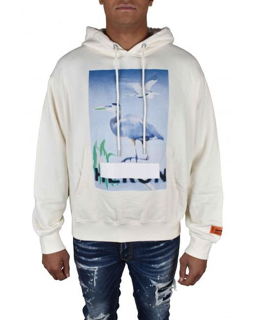 Heron Preston Blue Censored Hooded Sweatshirt With Graphic Pelican Print for men