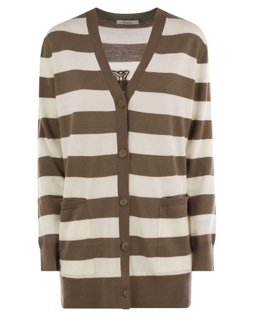 Max Mara Multicolor 'Fiemme' Cardigan With Rear Embroidery And All-Over Striped Motif