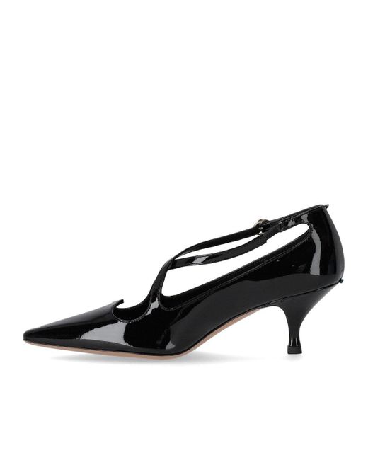 A.Bocca Black Patent Leather Heart-Cutout Spool-Heel Pumps