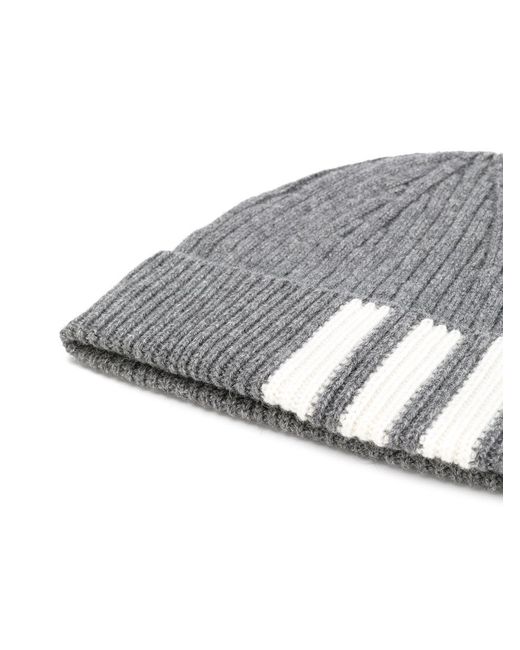 Thom Browne Gray Cashmere Ribbed-Knit Beanie for men
