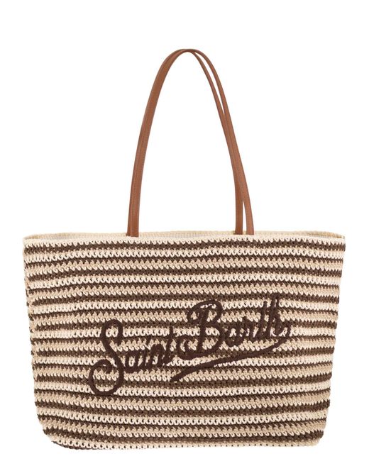 Mc2 Saint Barth Metallic Striped Woven Tote Bag With Embroidered Logo
