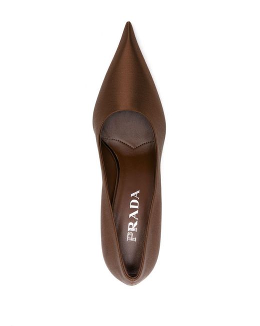 Prada 90 Mm Zijden-Satijnen Pumps Met Puntige Neus in het Brown