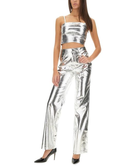 ROTATE BIRGER CHRISTENSEN High-Waisted Metallic Finish Straight Leg Pants