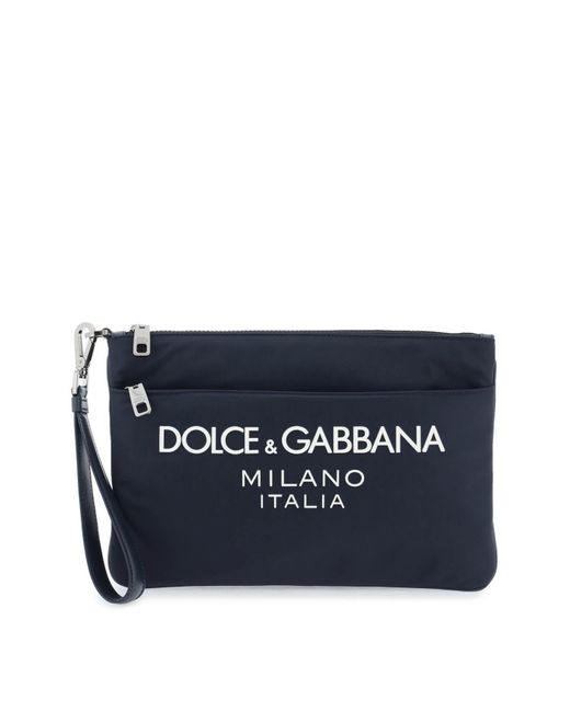 Dolce & Gabbana Nylon Pouch Met Rubberen Logo in het Blue voor heren