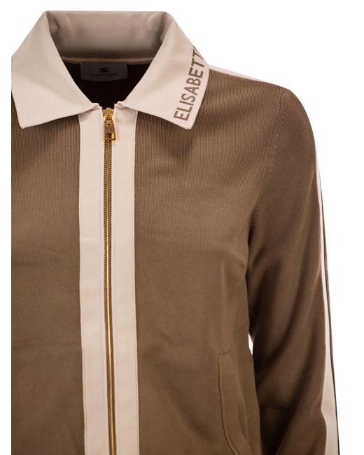 Elisabetta Franchi Brown Knitted Jacket With Shiny Viscose Stripes