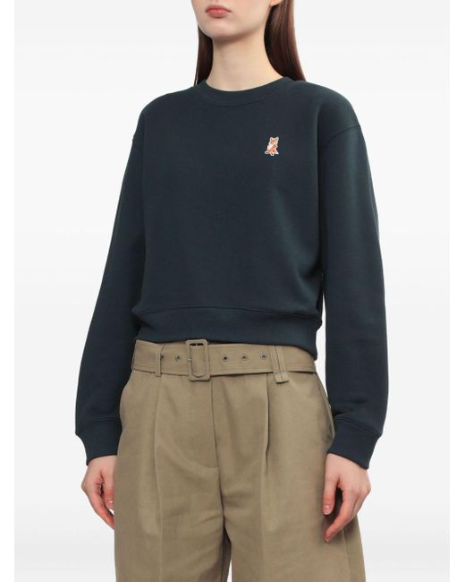 Maison Kitsuné Sweater Met Geborduurde Vos in het Blue