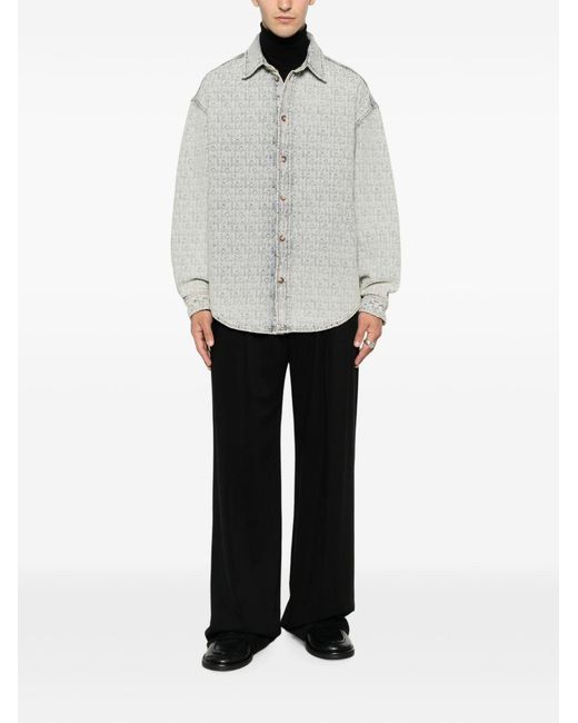 Emporio Armani Gray Monogram-Pattern Buttoned Shirt for men