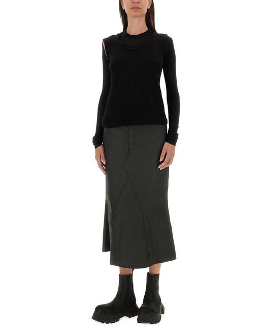 Rick Owens Black Coated Midi Skirt