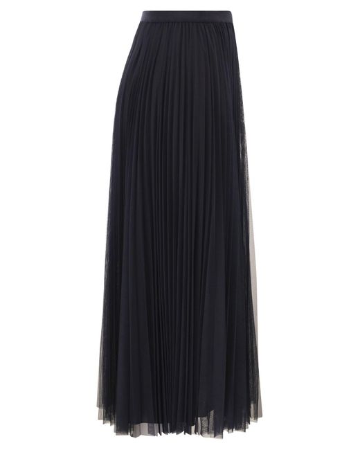 Fabiana Filippi Blue Wide Pleated Tulle Skirt With Knitted Belt
