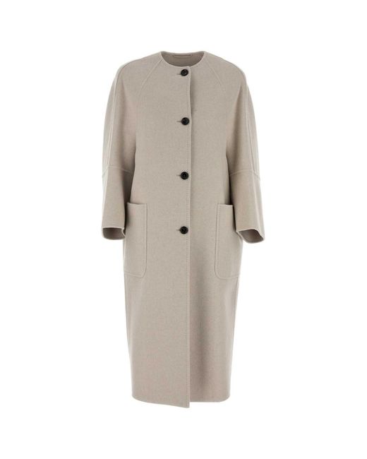 Max Mara Natural Buttoned Long-Sleeved Coat