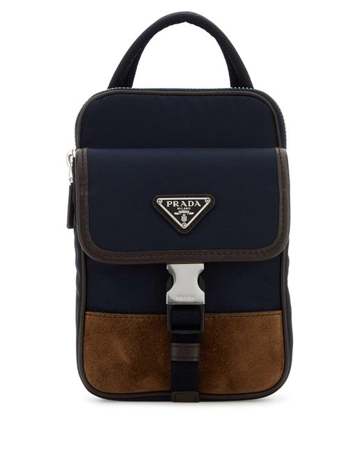 Prada Blue Two-Tone Nylon And Suede Phone Case for men