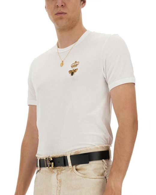 Dolce & Gabbana White "Bee And Crown" Embroidered T Shirt