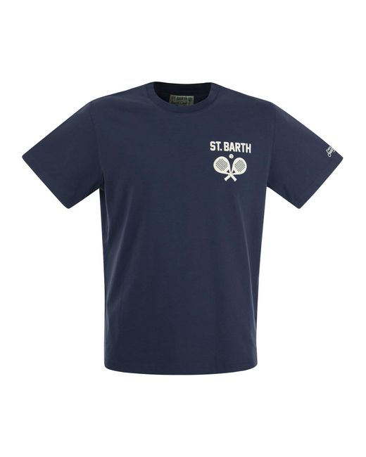 Mc2 Saint Barth Cotton T -Shirt mit St. Barth -Druck in Blue für Herren