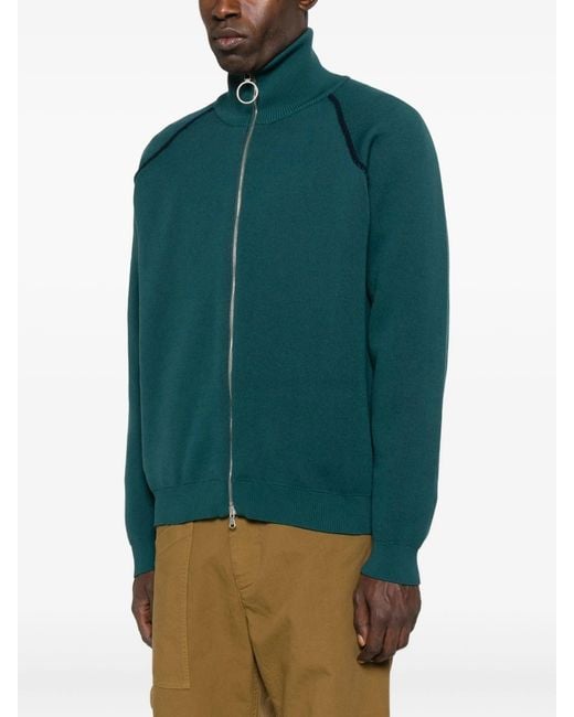 1989 STUDIO Green Full Zip Raglan Sweater for men