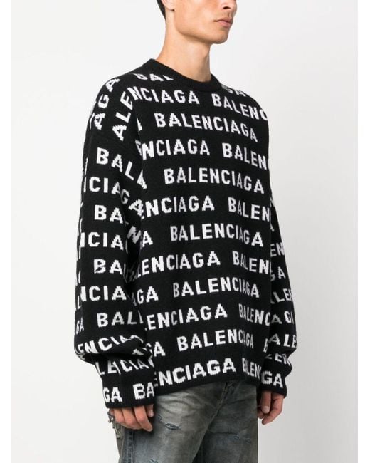 Balenciaga Black Allover Logo Crewneck Sweater for men
