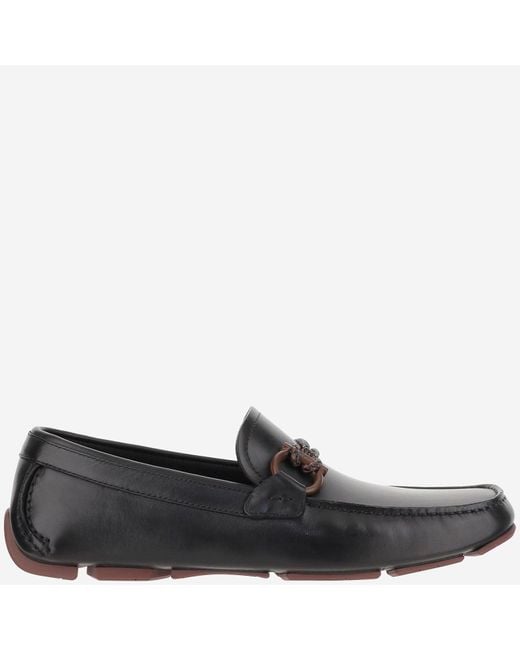 Ferragamo Black Gancini Ornamented Driver Loafers