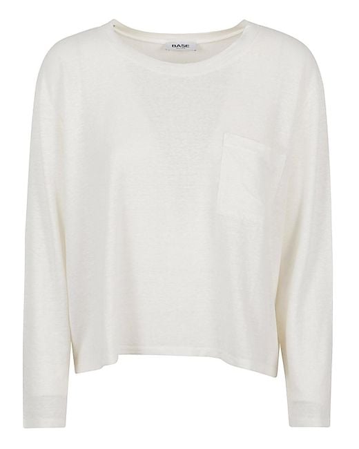 Base London White Linen Crewneck Sweater
