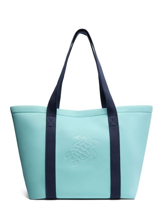Vilebrequin Blue Polyester Tote Bag With Embossed Turtle Logo