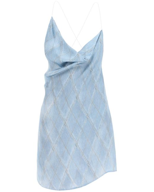 Y. Project Blue Slip-Kleid aus Satin
