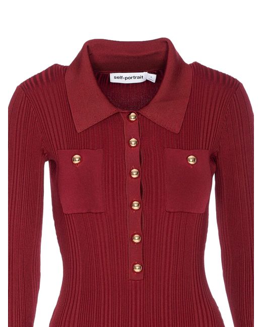 Self-Portrait Kleedjes ,Paars ,Polyester Geribbelde Gebreide Midi Jurk in het Red