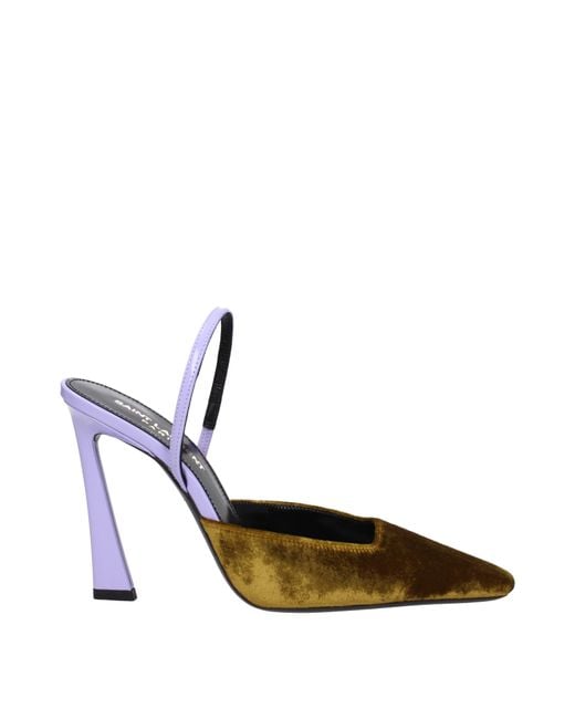Saint Laurent Purple Sandali Blade Donna Velluto Oro/Lilla