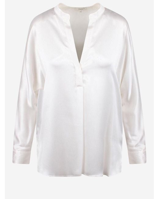 Vince White Silk V-Neck Shirt