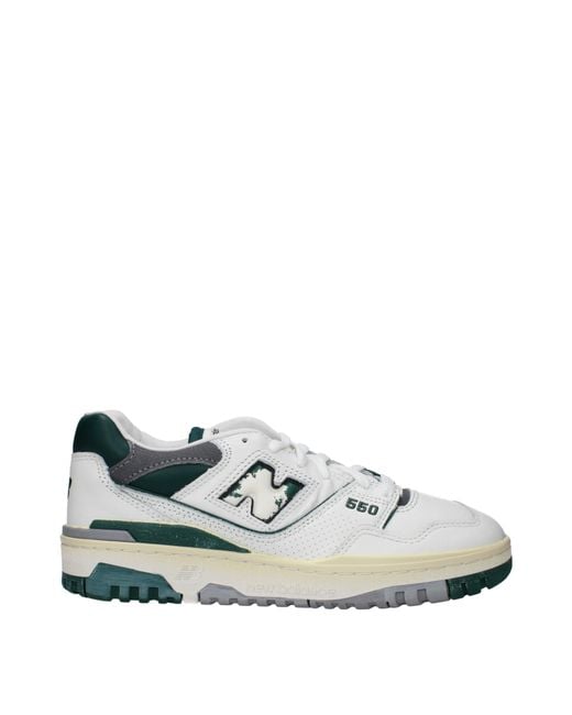 New Balance White Sneakers 550 Uomo Pelle Bianco/Palude for men