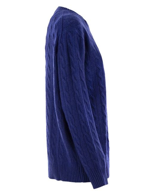 Polo Ralph Lauren Blue Plaited Wool And Cashmere Crew-Neck