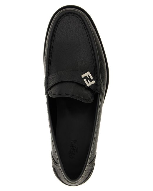 Fendi Black 'Ff Metal' Loafers