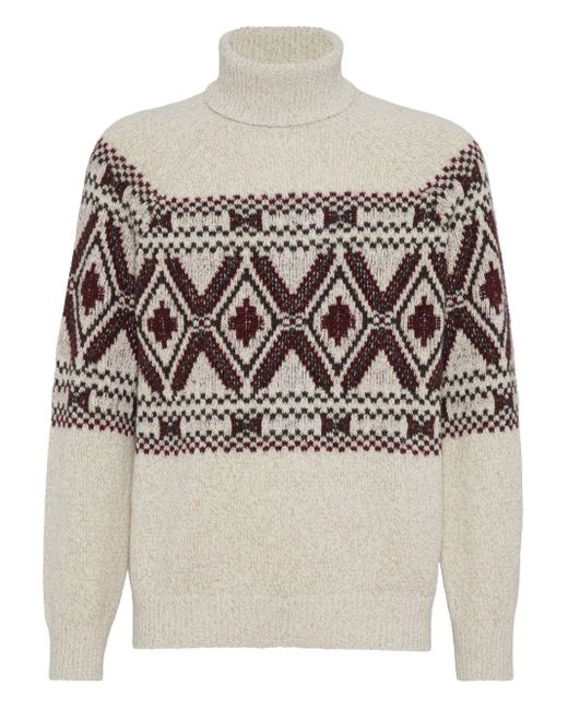 Brunello Cucinelli Rollkragenpullover Aus Jacquard in Gray für Herren