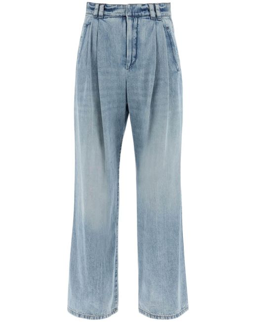 Brunello Cucinelli Wide Been Jeans Met Dubbele Plooien in het Blue