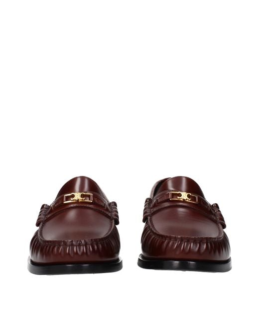 Céline Brown Triomphe Loafers/Burgundy Leather