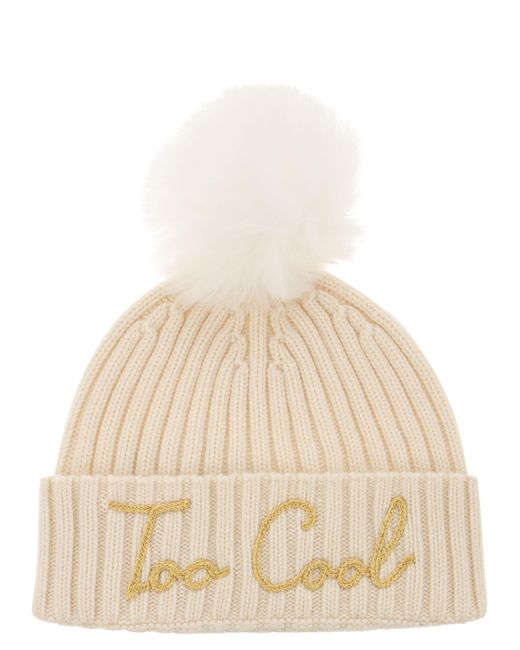 Mc2 Saint Barth Natural Hat With Pompom And Embroidery