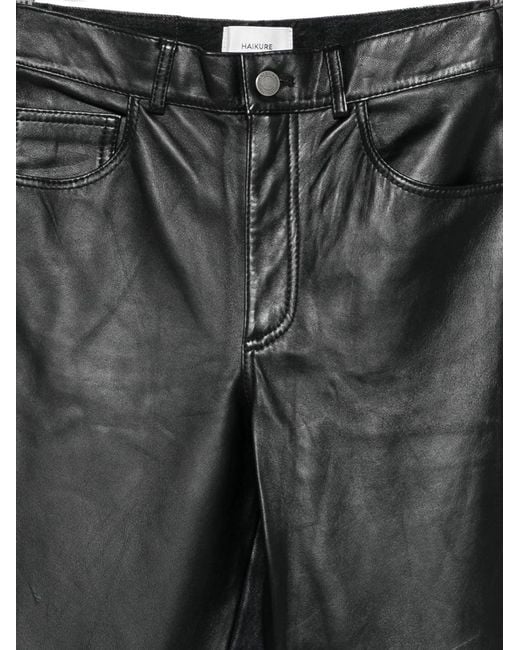 Haikure Gray Leather-Panelled Trousers