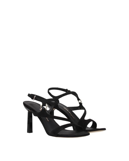 Ferragamo Black Jille Sandals Suede