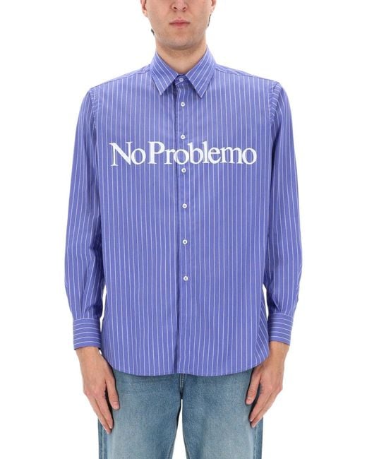 No Problemo Blue Camicia Con Logo for men
