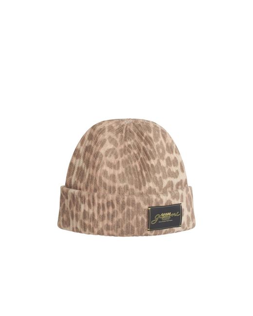 Ganni Natural 'Leo' Multicoloured Wool Blend Beanie