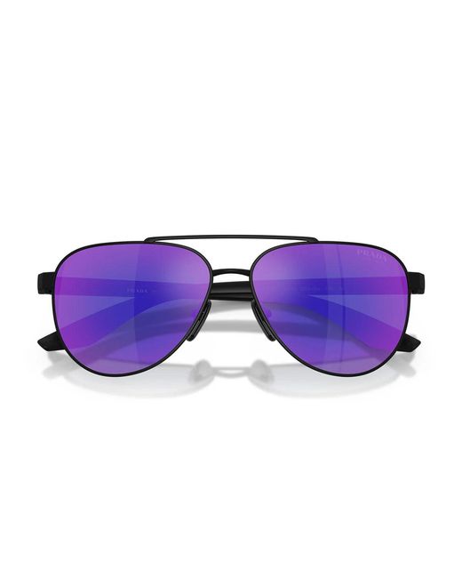 Prada Purple Sonnenbrille Psa52 S Dg005 U Linea Rossa Schwarzer Gummieffekt/Dunkelblau verspiegeltes Lila Unisex