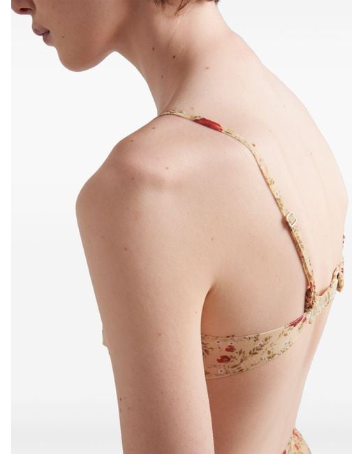 Prada Natural Floral-Print Lace-Trim Bra