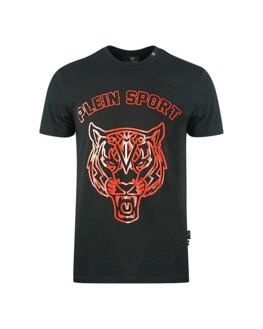 Philipp Plein Cotton Red Stencil Tiger Logo Black T-shirt for Men | Lyst