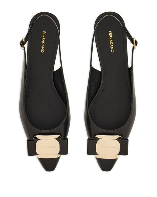 Ferragamo Black Leather Slingback Pumps